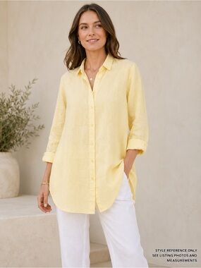 Garnet Hill 100% Linen Button Front Tunic Shirt NWT